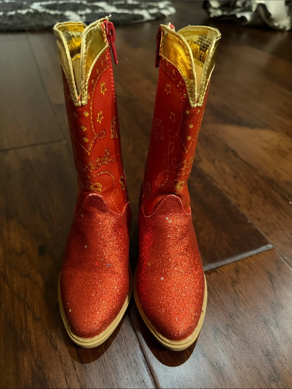 Disney Red Glitter Cowboy Boots with Gold Trim